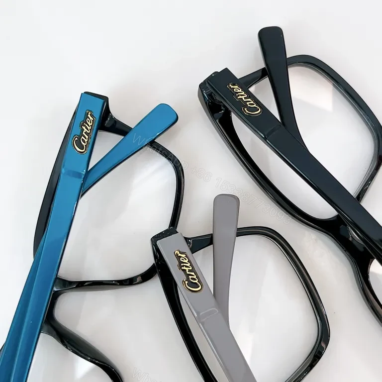 View 6 of Black Acetate Cartier-Inspired Eyeglasses â€“ Oversized, Gold-Logo, Luxury Frames