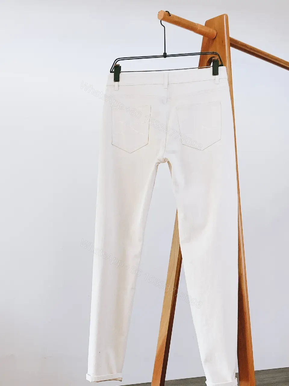 View 10 of Off-White Cream Straight-Leg Denim: Slim Tapered Pants with Five-Pocket Style