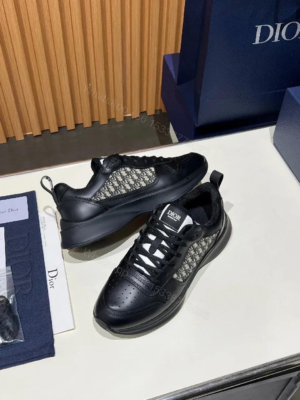 View 6 of Lux Black Leather-Details Sneaker: Knit Panels, Modern Streetwear