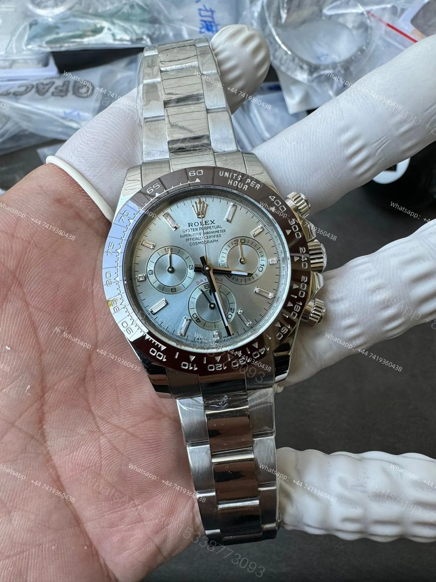 View 3 of Rolex Daytona M116506-0002 Ice Blue Dial 1:1 Replica Watch – Platinum Tone Super Clone 4130