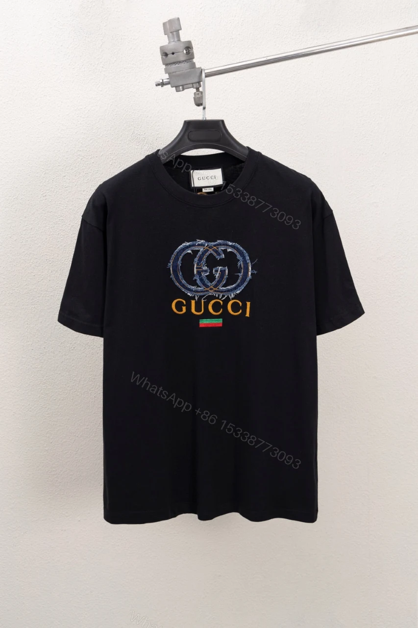 Gucci高仿黑色短袖T恤 GG牛仔拼接標誌潮流款 — view 1