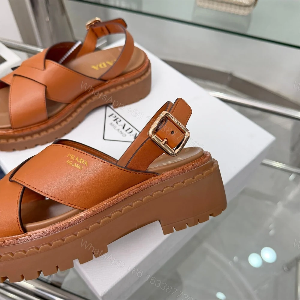View 7 of PRADA Crisscross Leather Sandals 683026