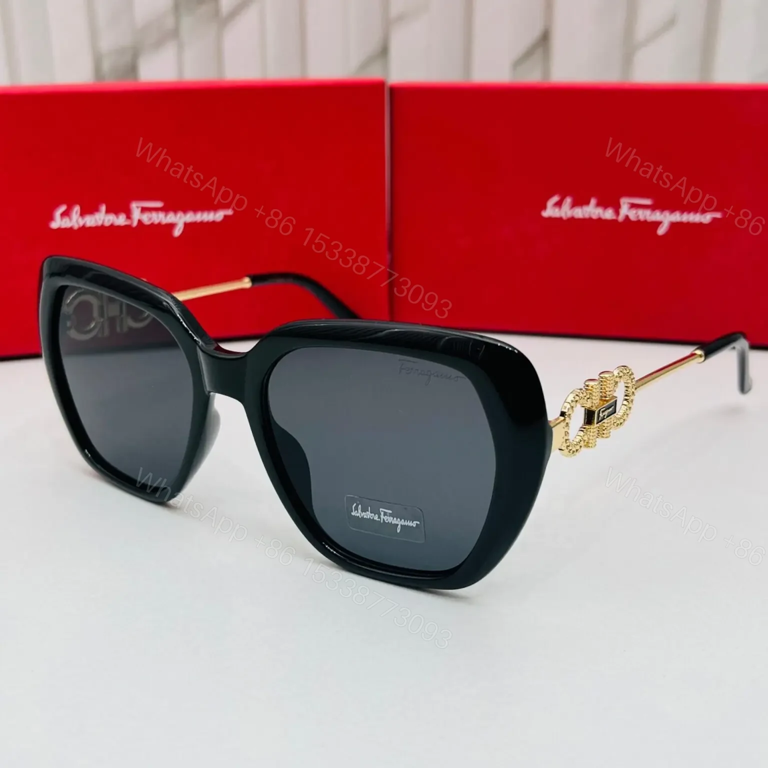 Salvetore Ferrogamo Wayfarer Black Sunglasses — view 1