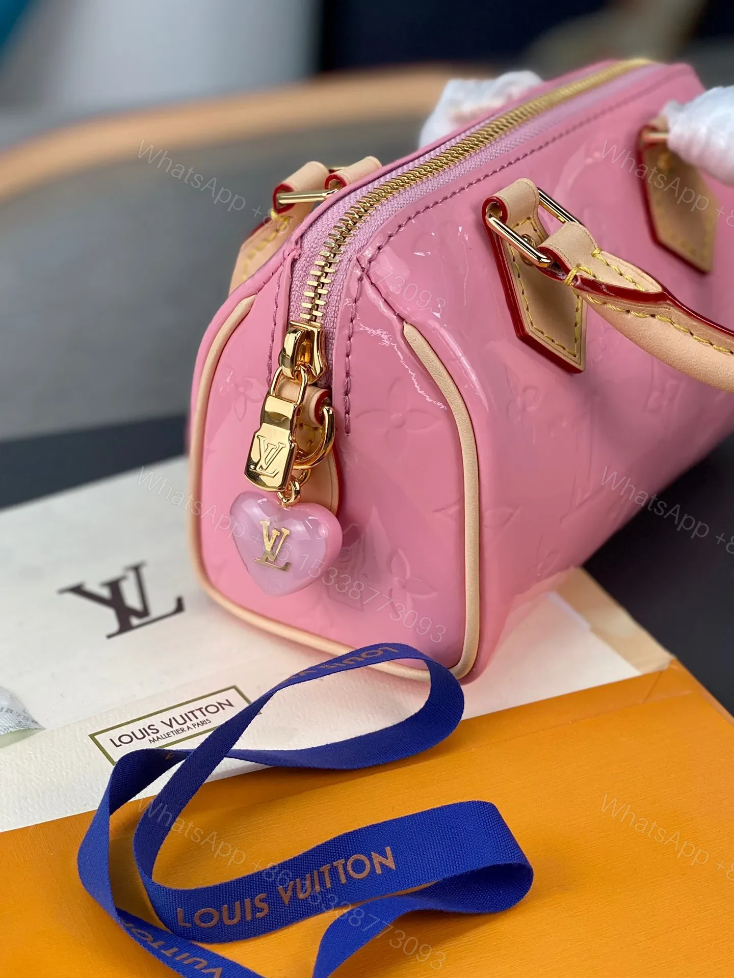 View 4 of Louis Vuitton LV Nano Speedy Pink Mini Like Auth Shiny Leather Handbags 16x10x7.5cm