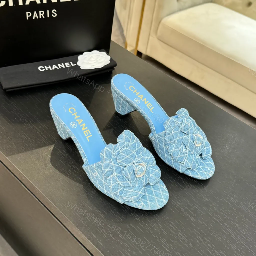 View 6 of Denim-Textured Mules with Floral Detail, Everyday Luxury Comfort