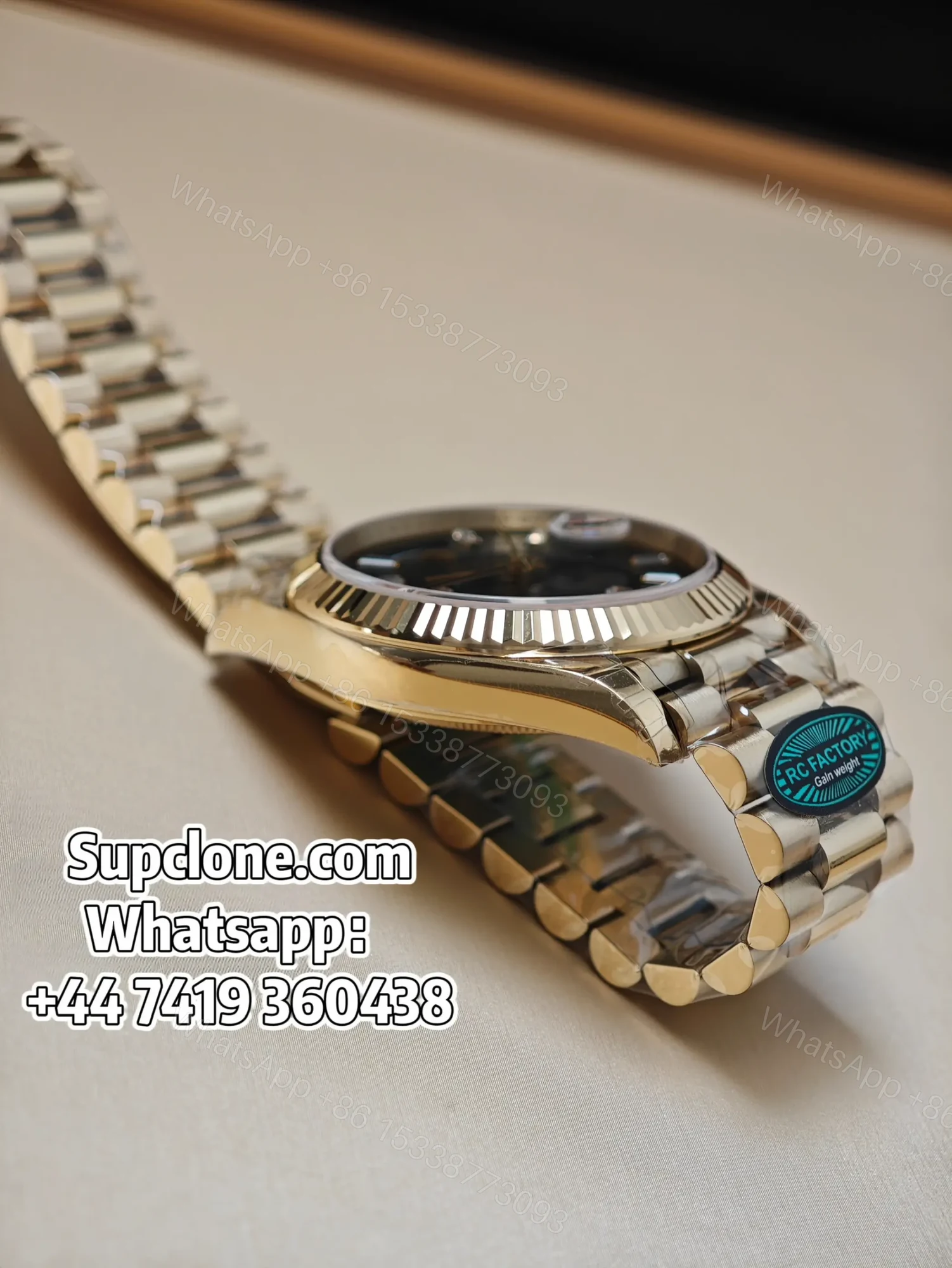 View 3 of Rolex Day-Date 40mm Yellow Gold Black Diamond Dial – Super Clone 1:1 Cal. 3255
