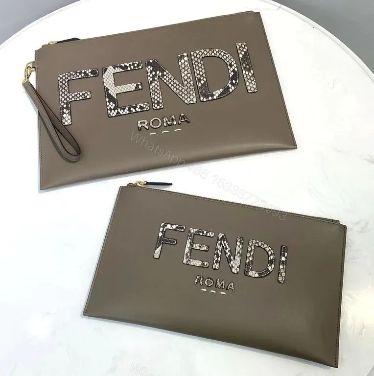 View 4 of Fendi Roma Python-Embossed Clutch: Taupe Luxury Statement