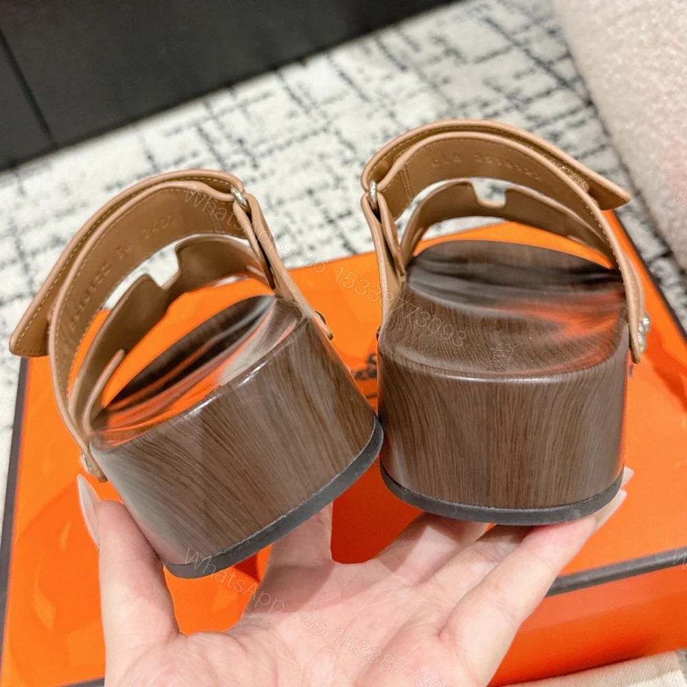 View 9 of 高仿Hermes*Kos系列H251012ZA3厚底木質拖鞋棕色4CM免檢版