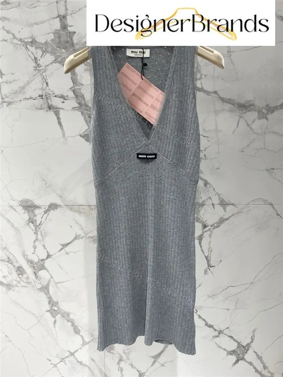 Miu Miu Grey V-Neck Sleeveless Knitted Mini Dress — view 1