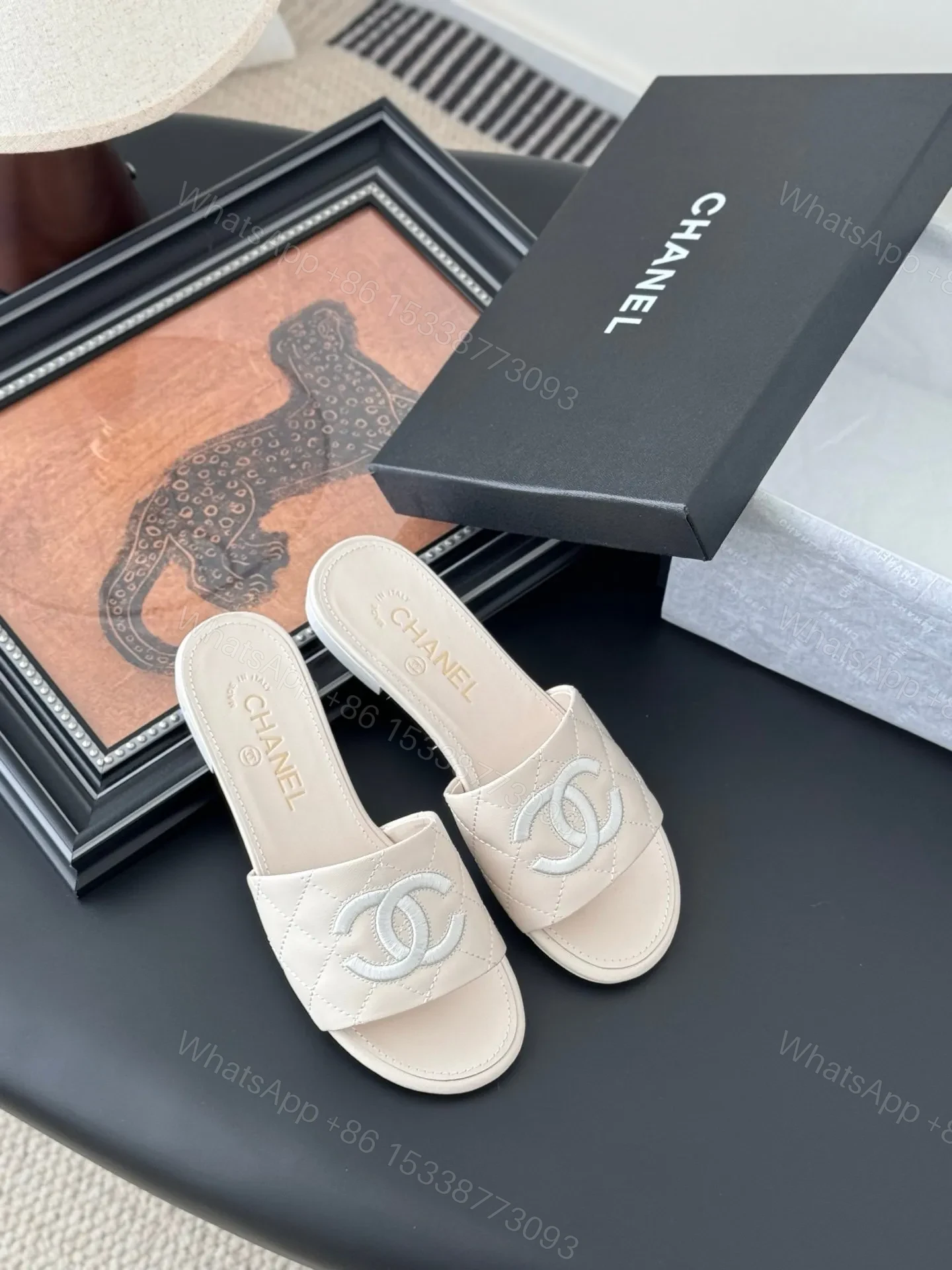View 6 of Chanel Women Cream Quilted Leather Slides