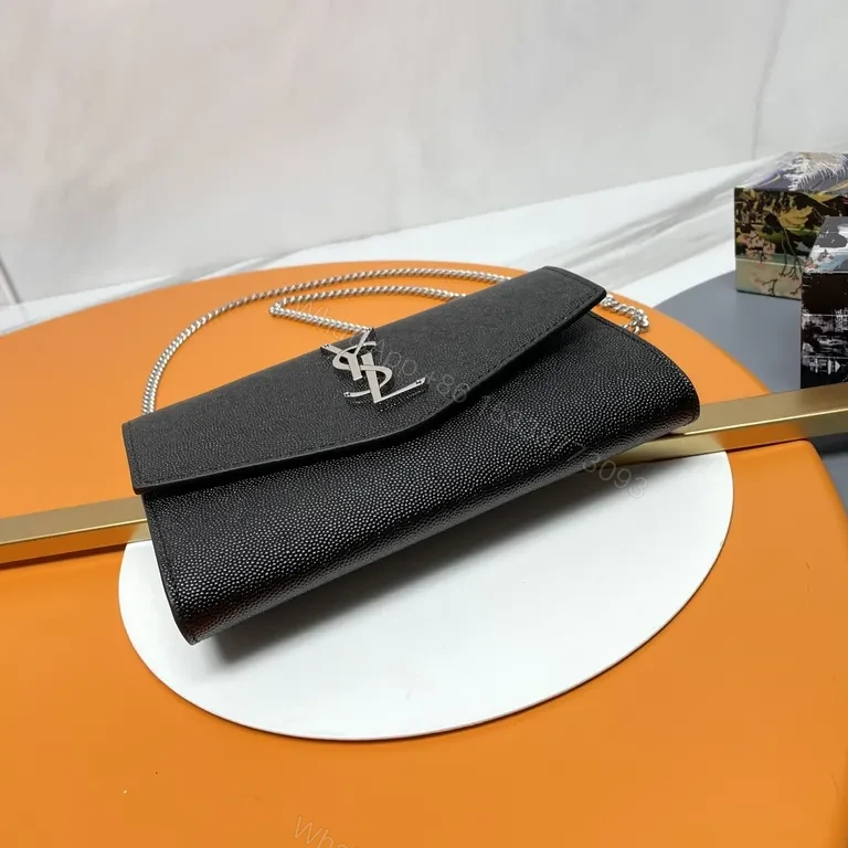 View 6 of Structured Black Leather Clutch with Chain Strap â€“ Day to Night