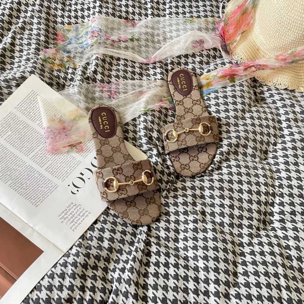 View 2 of Gucci Women’s Slide Sandal With Horsebit Beige And Dark Brown GG Canvas 835828 FAB10 2543