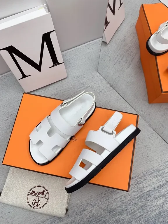 View 2 of Hermes Oran Sandals: White Calfskin, H-Detail Comfort Shoes