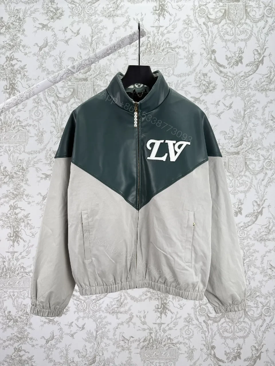 Color-Blocked Leather-Accent Windbreaker with LV Detailing — view 1