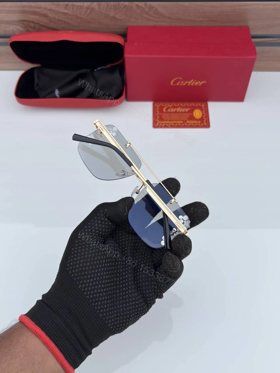 View 4 of First Copy Cartier Silver Aviator Sunglasses Grey Lens Unisex UV Protection