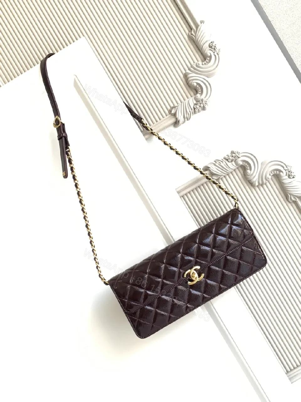 View 4 of Glam Quilted Burgundy Leather Shoulder Bag, Compact Luxury