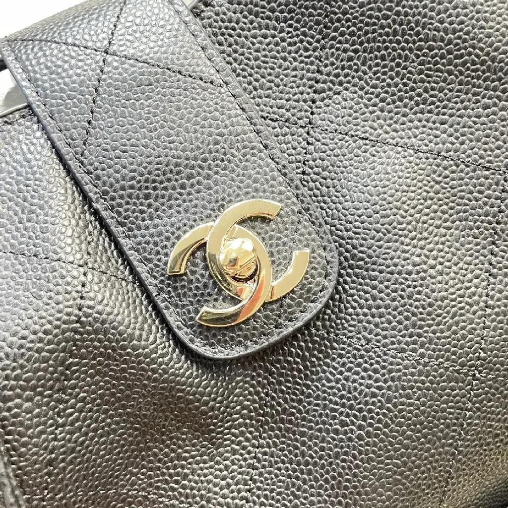 View 7 of Black Quilted Leather Shoulder Bag with Chain Straps and Chanel Logo