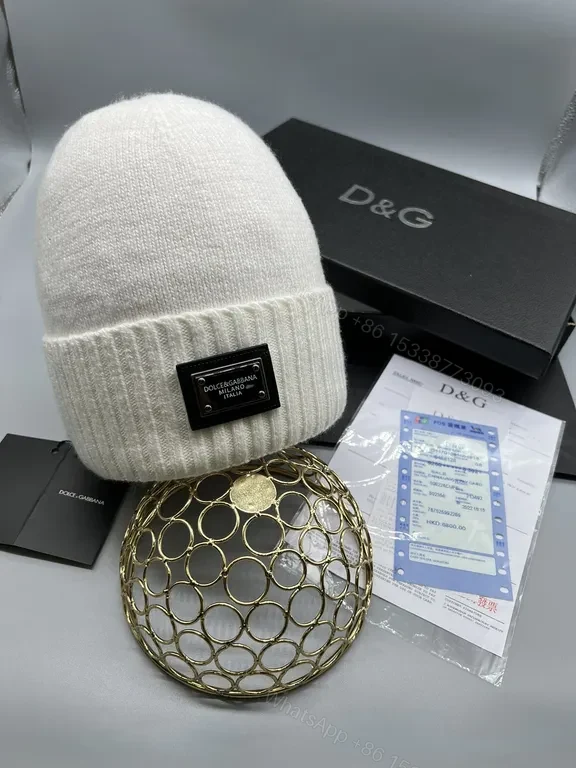 View 5 of Grey Knit Beanie with D&G Plaque â€“ Luxury Urban Style, Soft Warmth