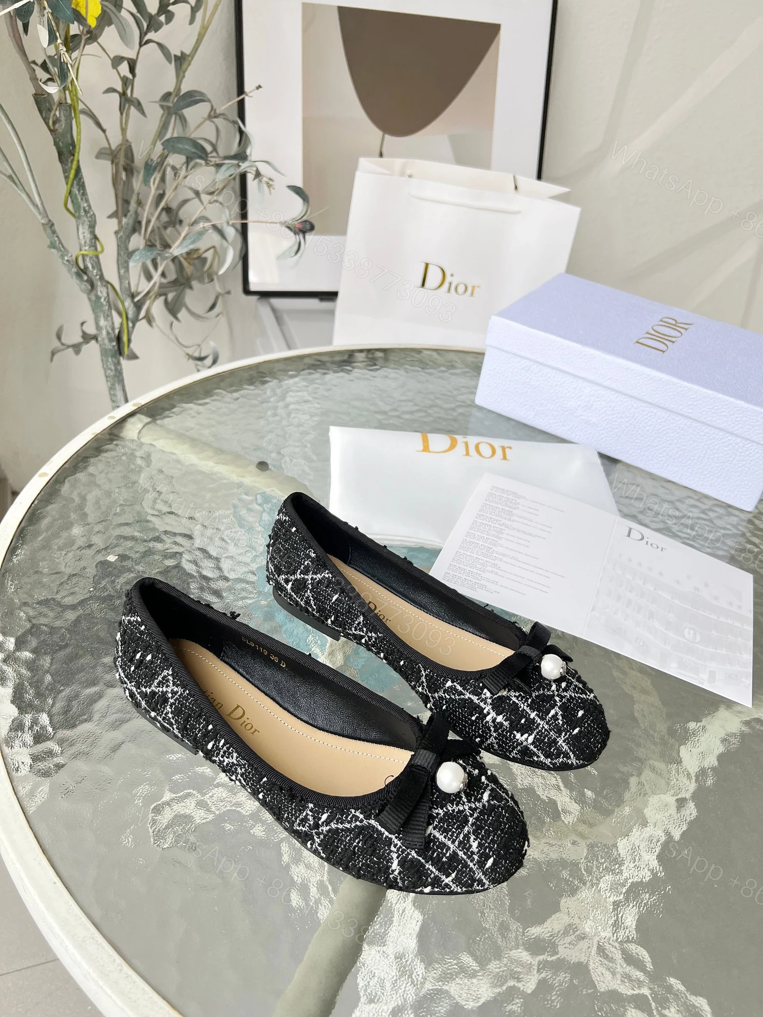 View 6 of DIOR BALLET FLAT CANNAGE TWEED BLACK AND WHITE KCB900CTG S17X