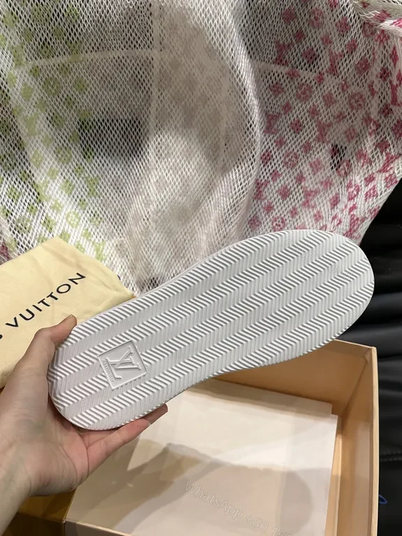 View 7 of Louis Vuitton-Style White Leather Sneakers with Signature Details