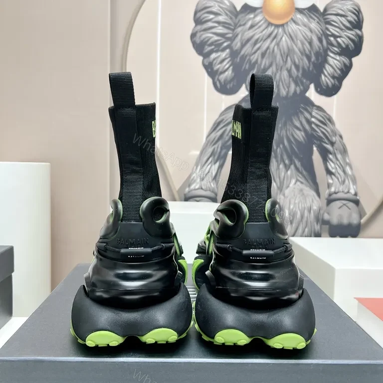 View 6 of Neon Balmain Knit-Top Sneakers: Luxe Sport High-Tops