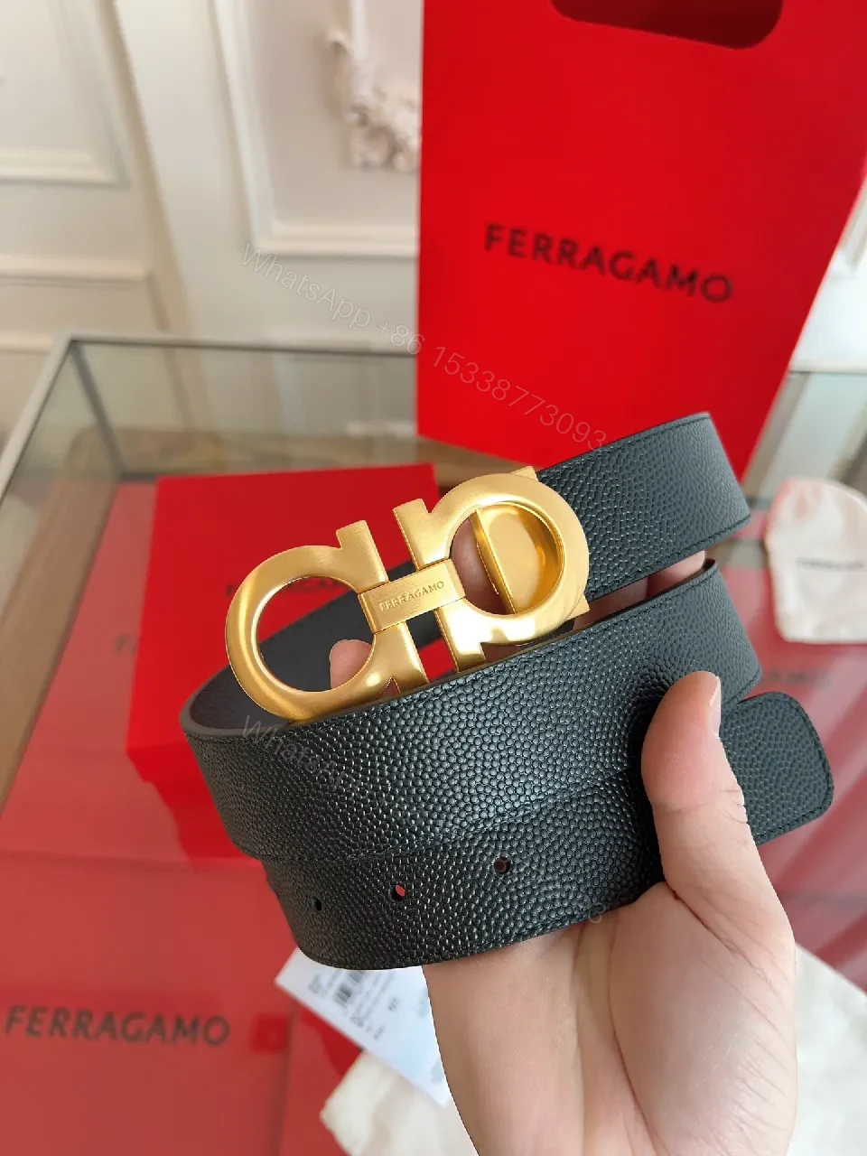 Statement Leather Belt with Gold Buckle - Classic Black Leather Belt — view 1
