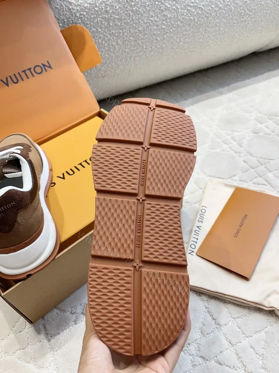 View 8 of Brown Leather Suede Modern Logo Accent Louis Vuitton Shoes