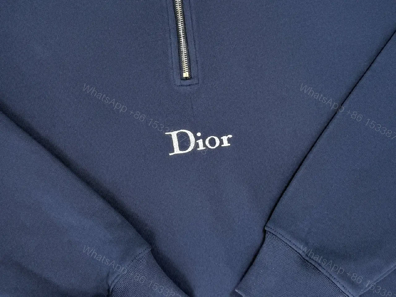 View 4 of Navy Knit Quarter-Zip Hoodie: Luxe Minimalist Layering