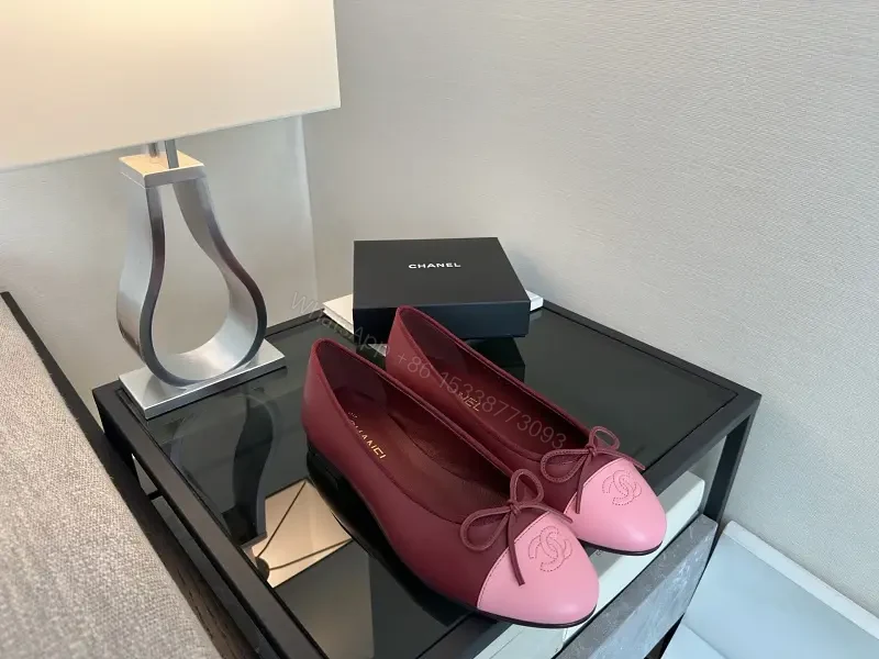Pink Cap Toe Bow Flats - Leather Style with Logo Embroidery, Chanel-inspired — view 1