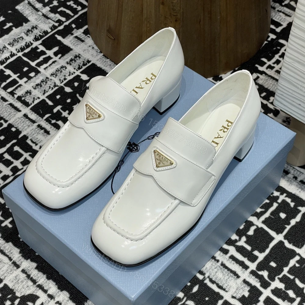 View 3 of 高仿Prada*1D831N方頭套腳樂福鞋3.5CM漆皮白色免檢版
