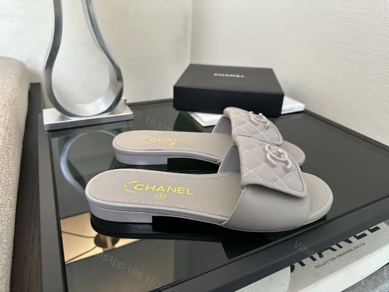 View 3 of Quilted Sliding Sandals: Luxe Comfort & Signature Detail