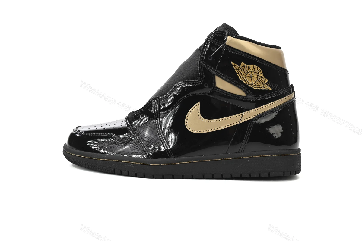 View 12 of Air Jordan 1 High OG Patent Black Metallic Gold 555088-032
