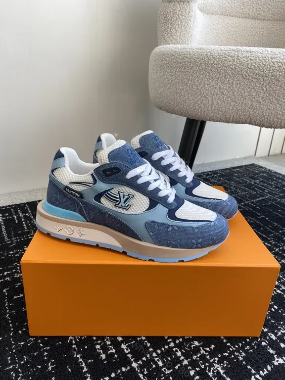 View 2 of Blue Suede-Textured LV-Inspired Sneakers: All-Day Comfort