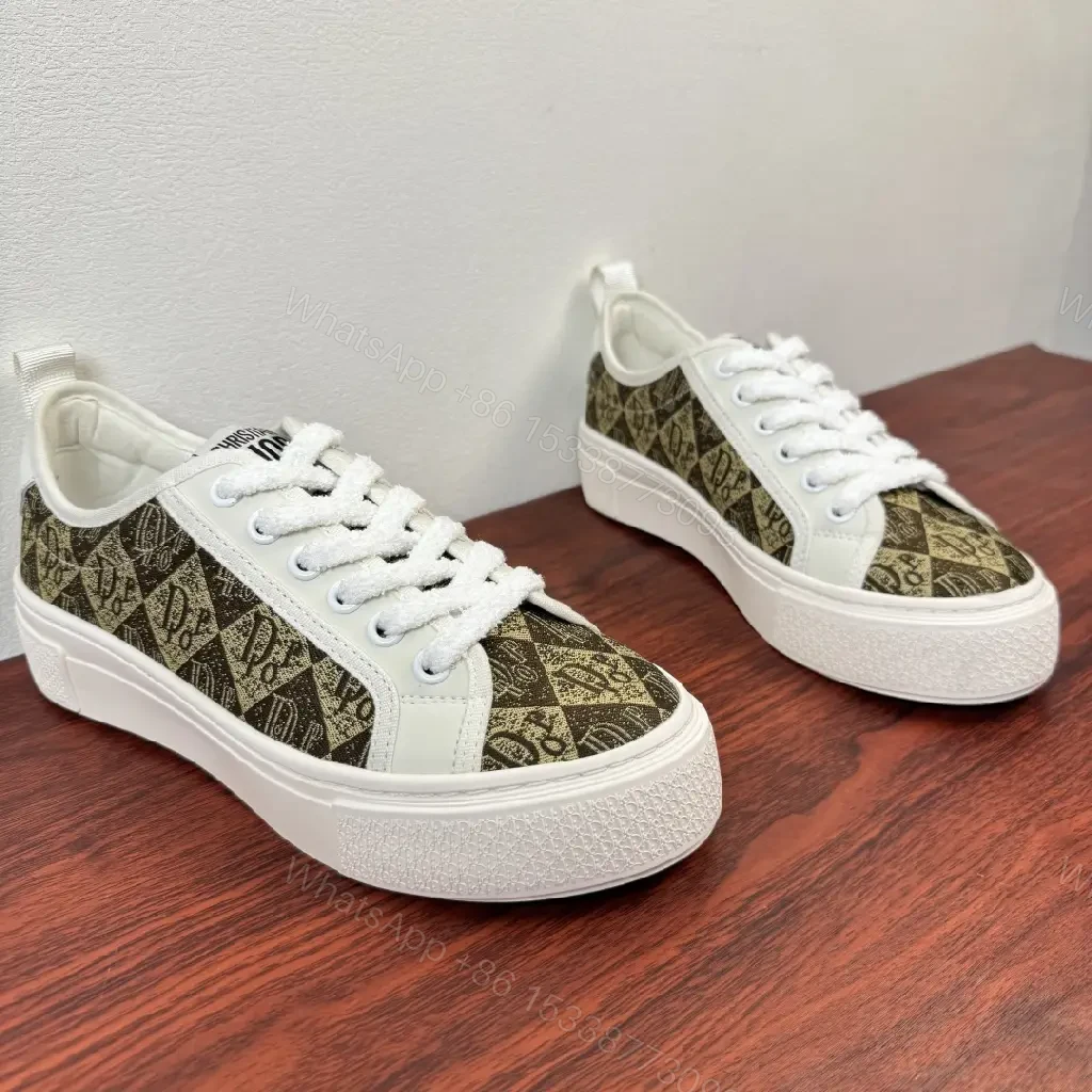 View 6 of Beige-White Dior-Style Canvas Platform Sneakers