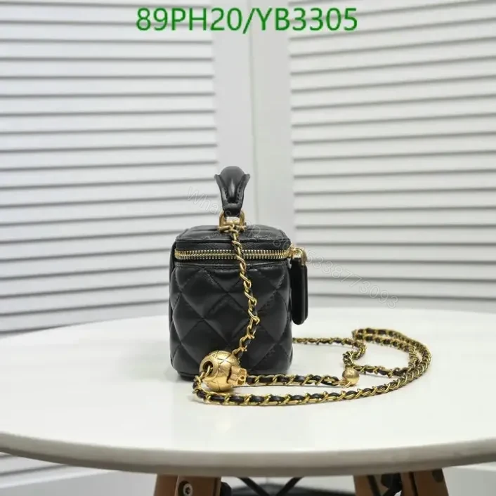 View 2 of Chanel Leather Vanity Black Bag with Chain YB33055
