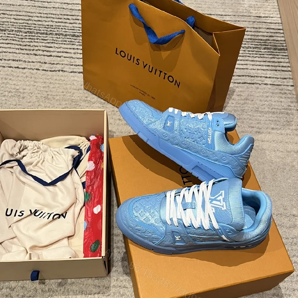 View 3 of Pastel Peak Blue Luxe Trainer with Monogram Texture