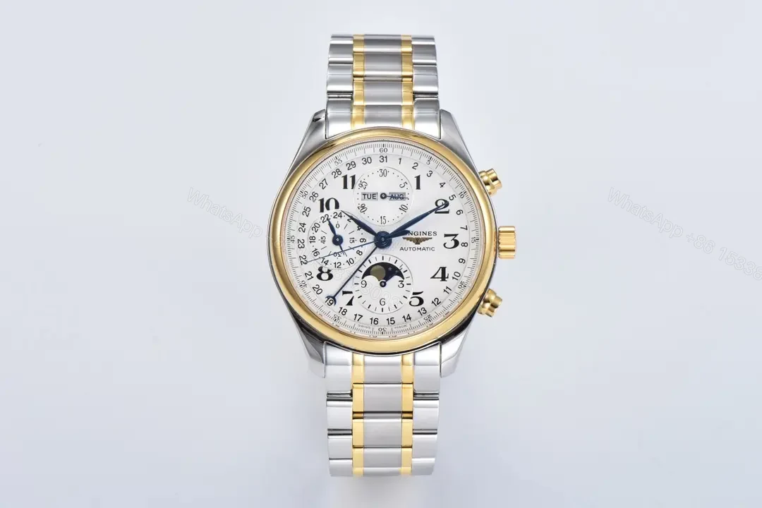 Longines Master Collection Moonphase Chronograph Watch Silver Dial Two Tone Stainless Steel Bracelet Classic Elegant Style — view 1