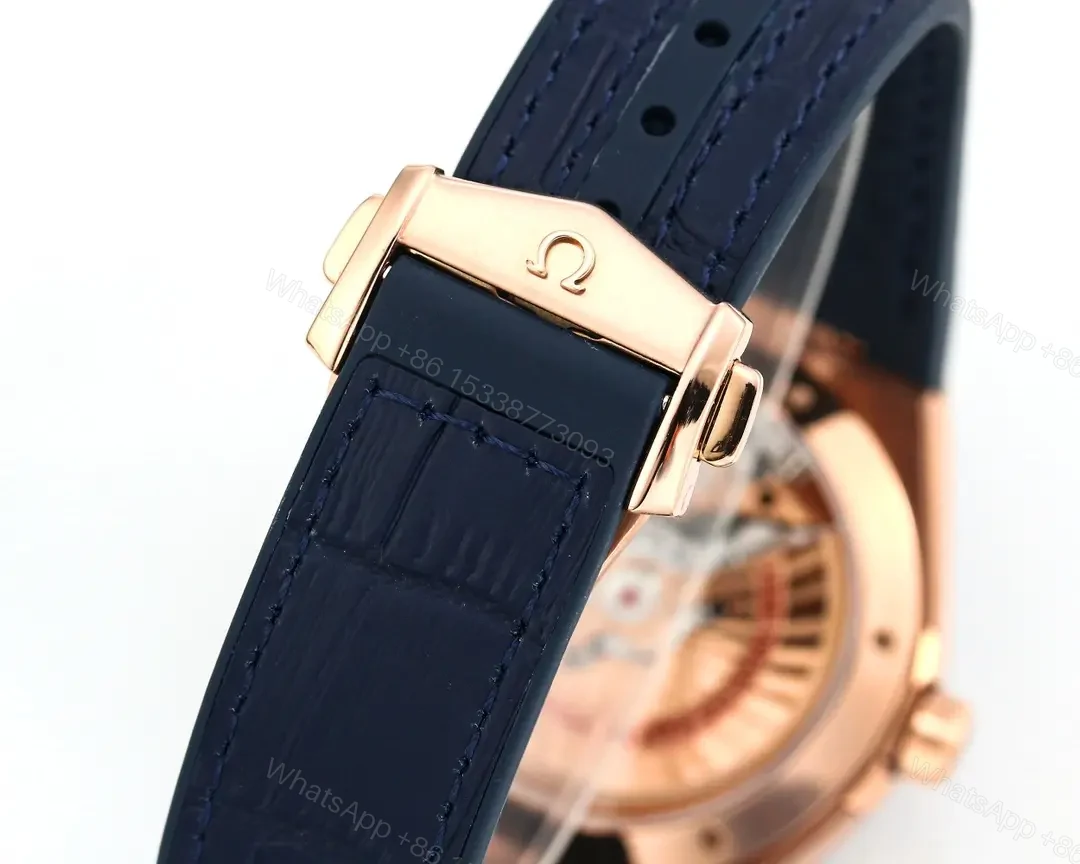 View 9 of Omega Constellation Meteorite Series 5th Generation Watch 41mm Blue Dial Rose Gold Case Leather Strap