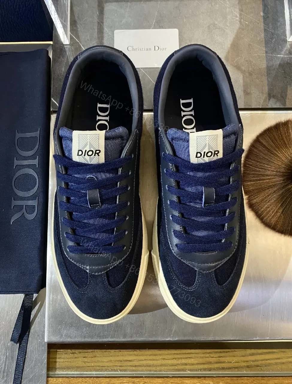 View 7 of Navy Suede Leather High-Top Sneakers with Subtle Detail
