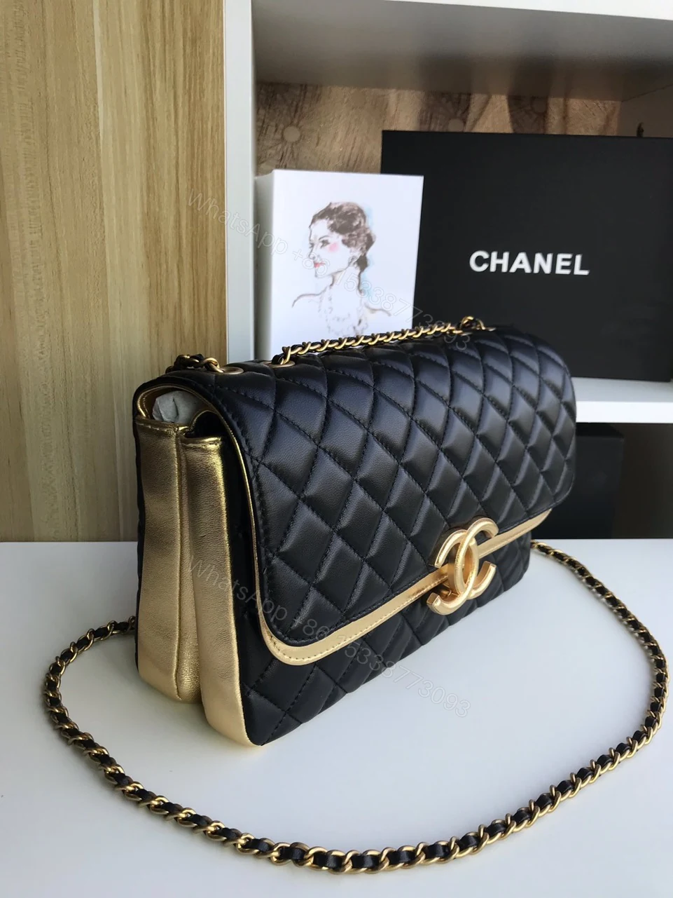 View 2 of Chanel Woman’s Like Auth Handbags Black Mix Yellow Leather 25cm