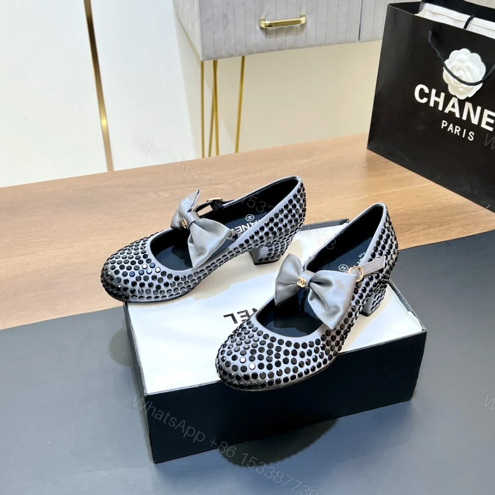 View 4 of 高仿Chanel*G45749A緞子水鑽圓頭單鞋深灰4.5CM免檢版