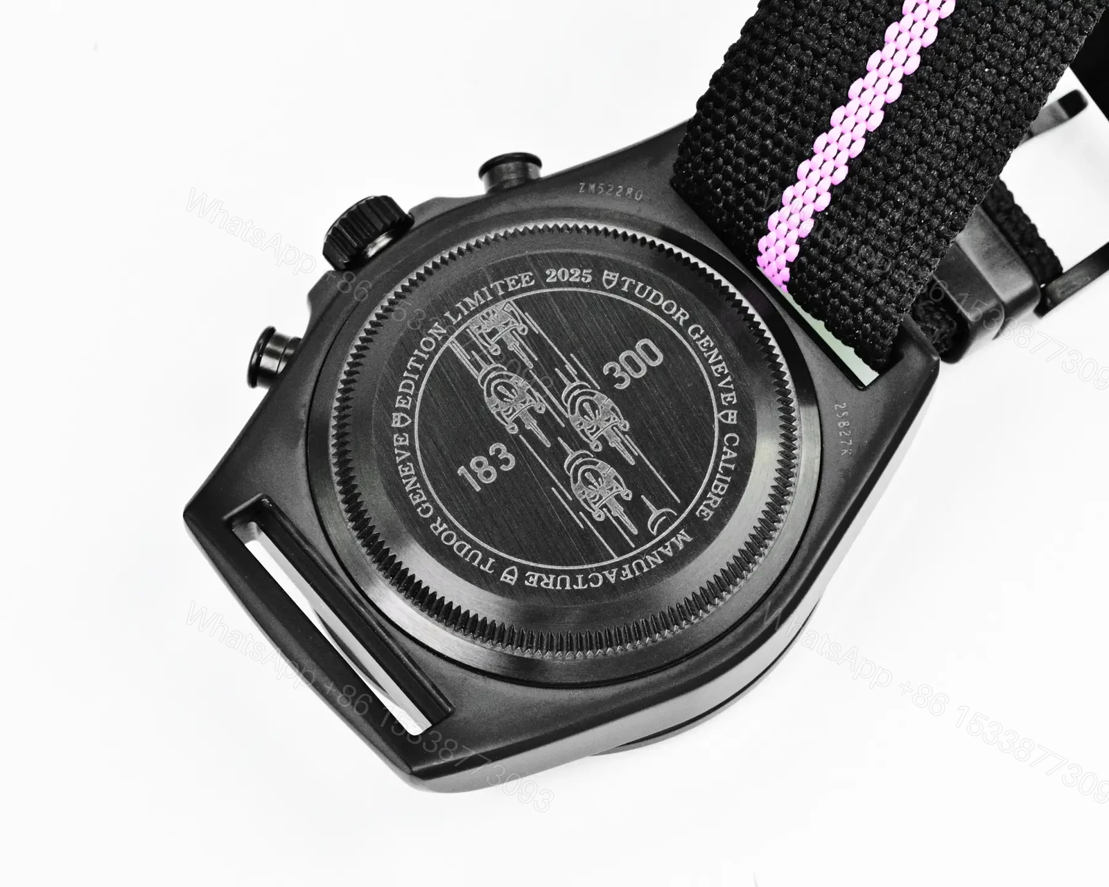 View 6 of Tudor FXD Chronograph Black Dial Pink Stripe Fabric Strap Premium 43MM TUD-FXD-CHRONO-BLK-PNK-FAB-43