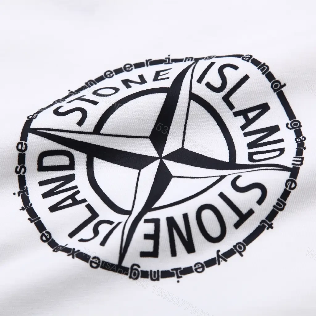 View 5 of White Cotton Tee with Stone Island Emblem - Luxe Everyday Comfort