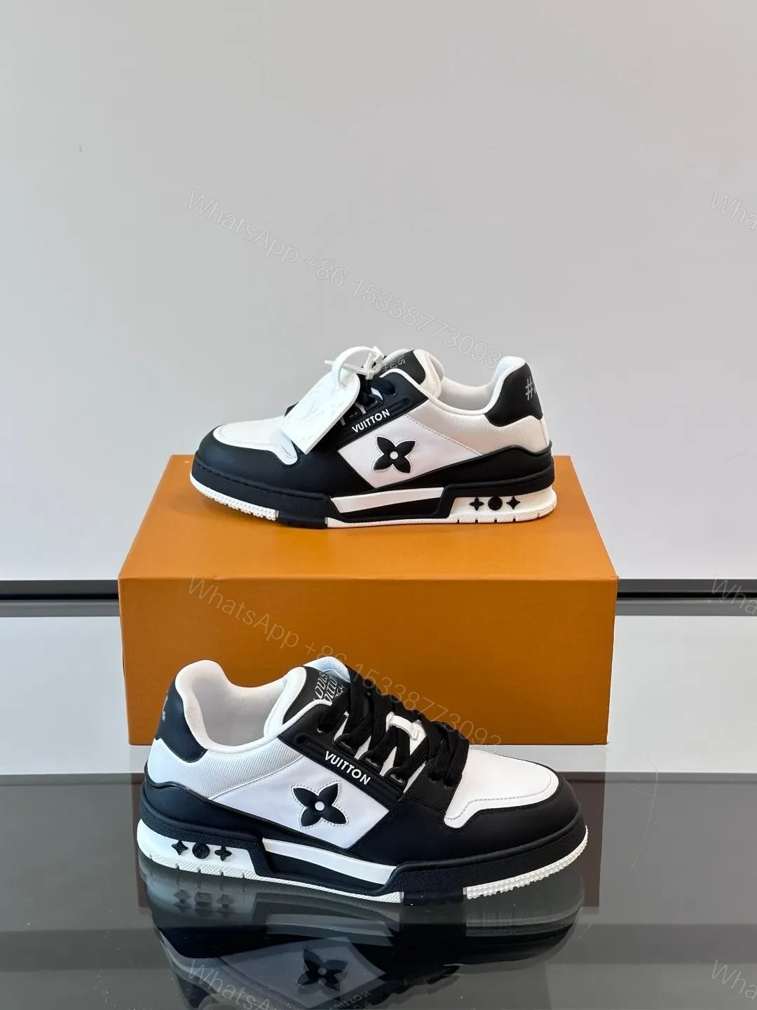 View 4 of LV Men Black White Leather Sneakers