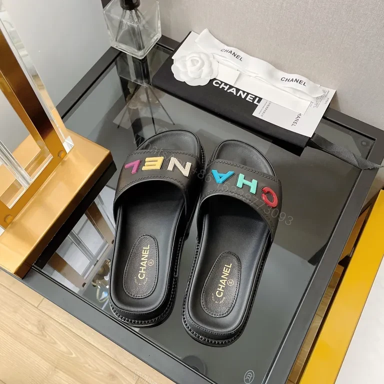 View 9 of Bold CHANEL Lettering Sandals: Multicolor Leather Slide
