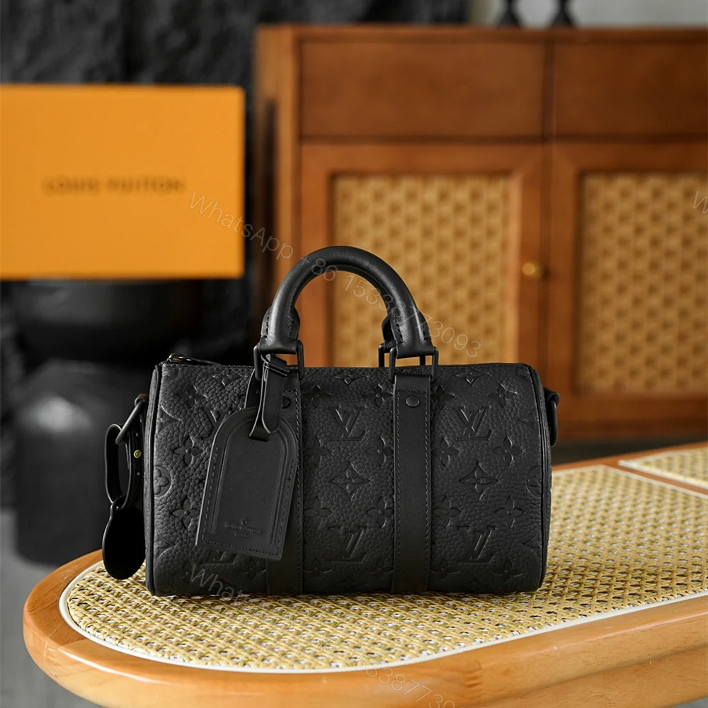 View 4 of 高仿LV*Keepall25系列M20900壓紋牛皮男士單肩包黑色免檢版