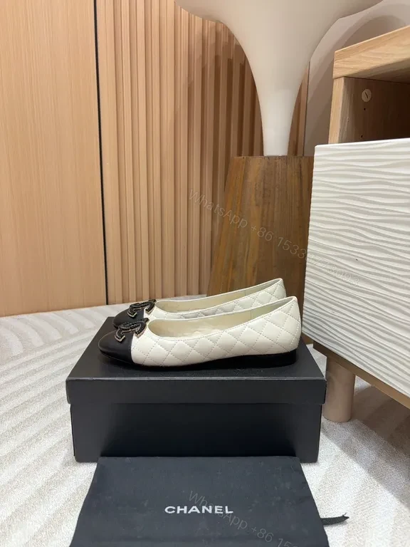 View 4 of Chanel-Style Quilted Two-Tone Flats with Logo