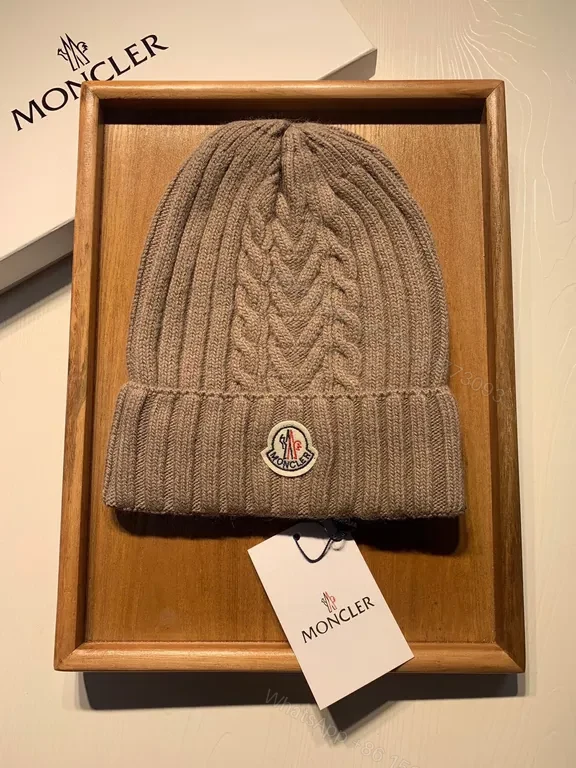 View 3 of Taupe Wool-Blend Moncler Knit Set: Beanie & Scarf, Luxury Winter