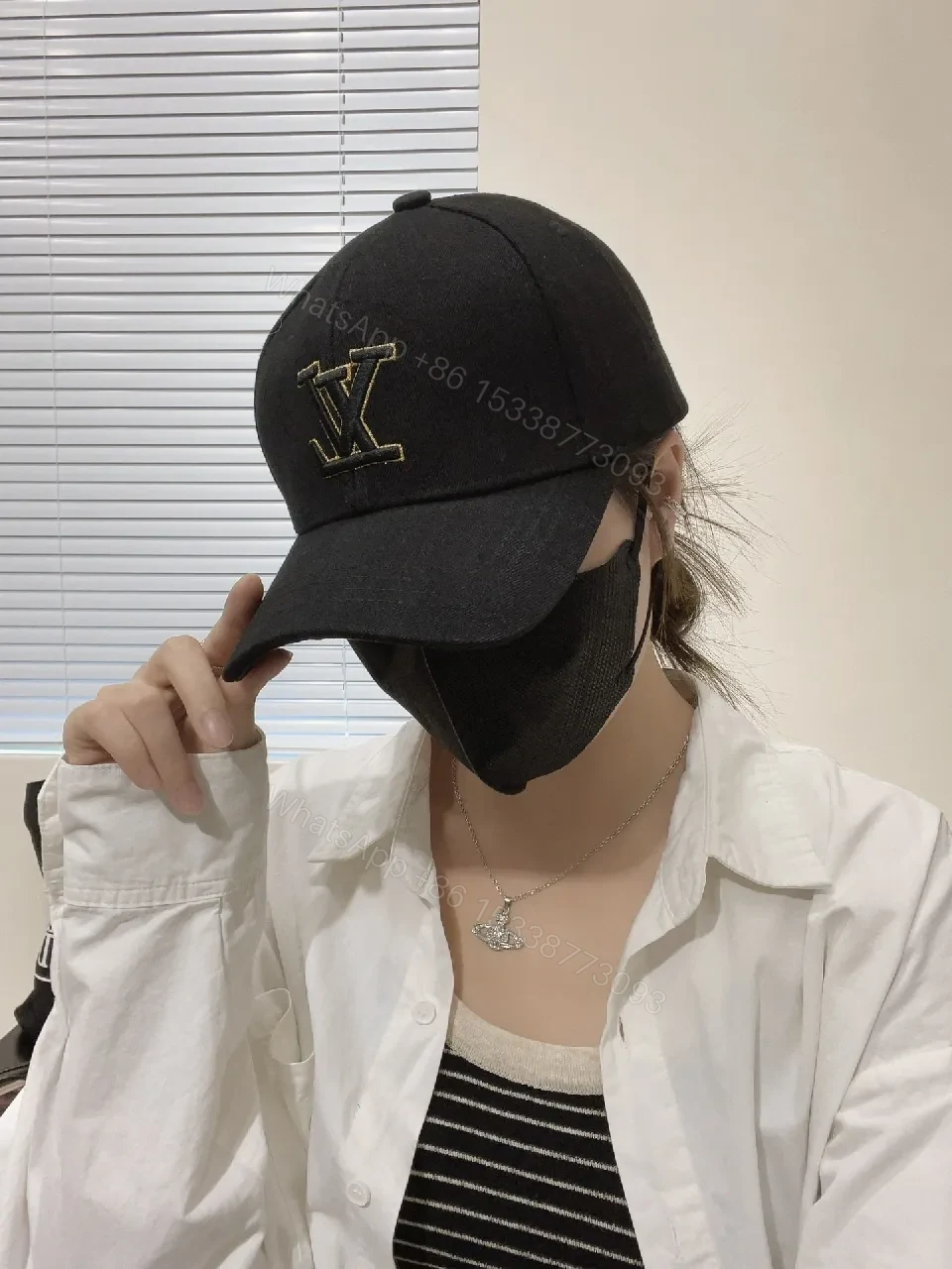 View 4 of Lux Black Cap with Gold Monogram Accent - Luxury-Casual Style