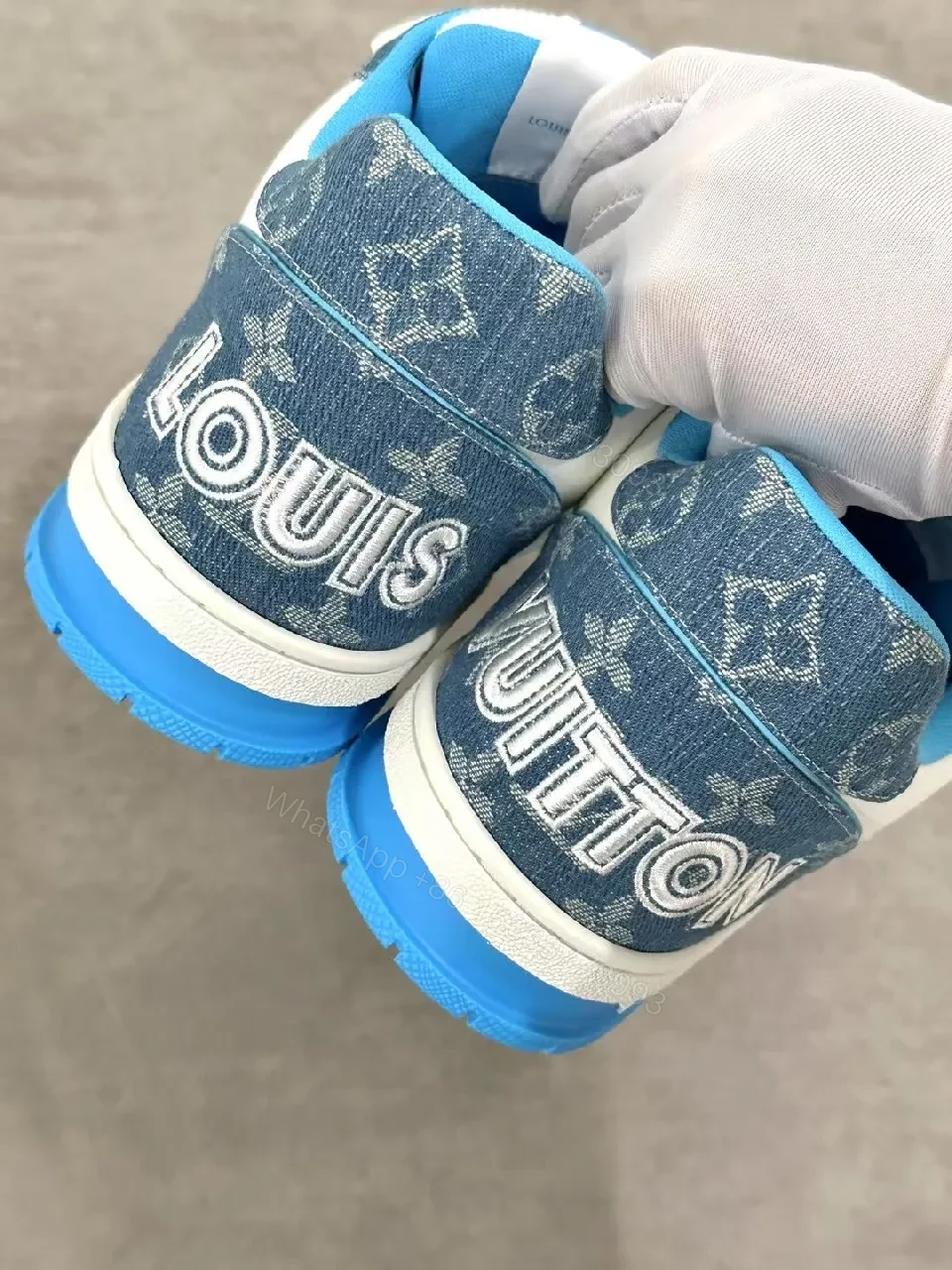 View 7 of Colorful Camouflage-Blue LV-Inspired High-Top Sneakers